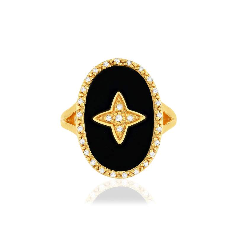 Bague plaqué or zirconias résine - vue 3