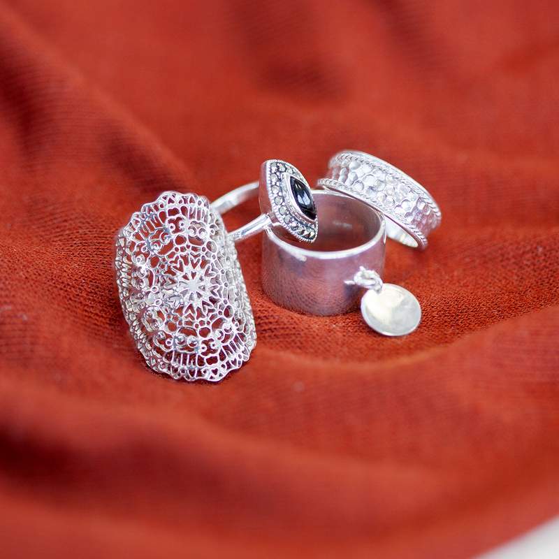 Bague argent 925 pampille disque - vue D1