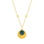 Collier plaqué or médaille ciselée et pampille malachite 48 cm - vue 1