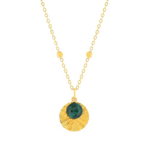 Gold-plated chased medal necklace with malachite pendant 48 cm