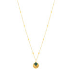 Collier plaqué or médaille ciselée et pampille malachite 48 cm - vue 2