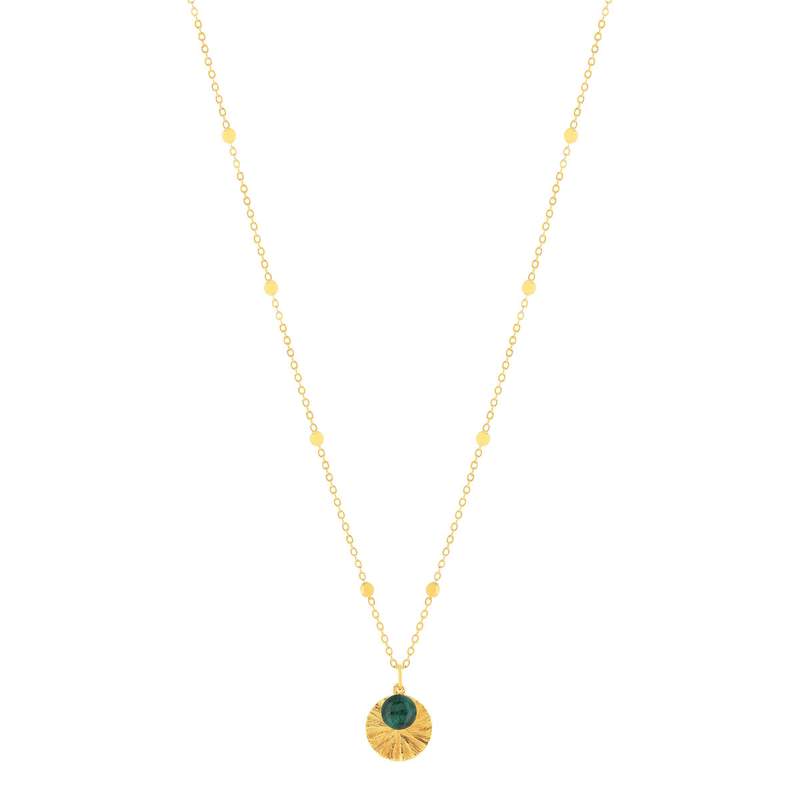 Collier plaqué or médaille ciselée et pampille malachite 48 cm - vue 2