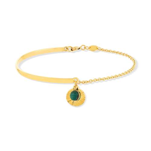 Bracelet plaqué or médaille ciselée et pampilles malachite td 19 cm
