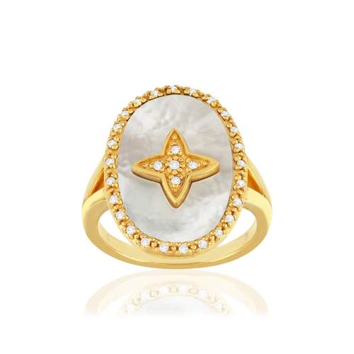 Bague plaqué or zirconias nacre motif étoile