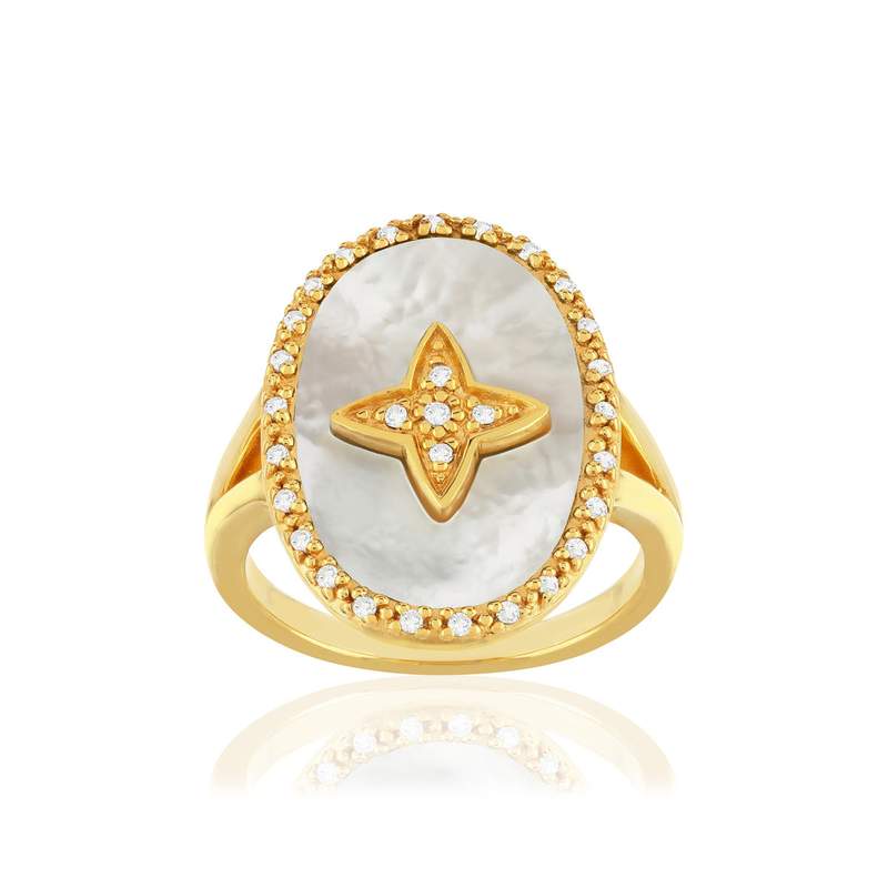 Bague plaqué or zirconias nacre motif étoile - vue 1