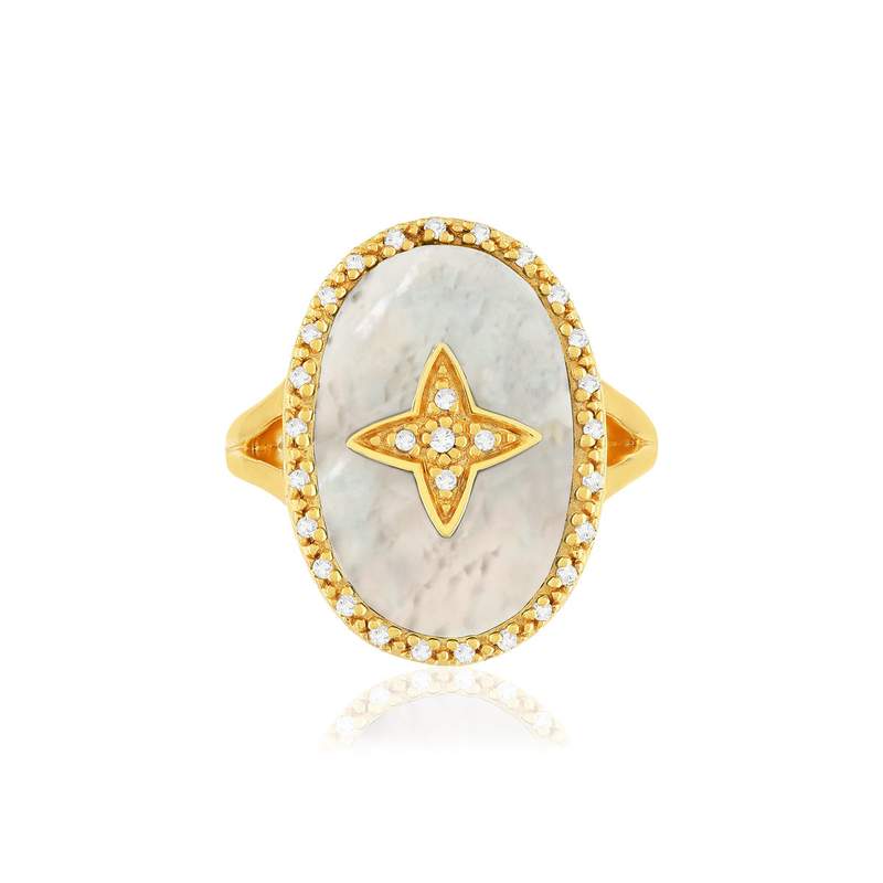 Bague plaqué or zirconias nacre motif étoile - vue 3