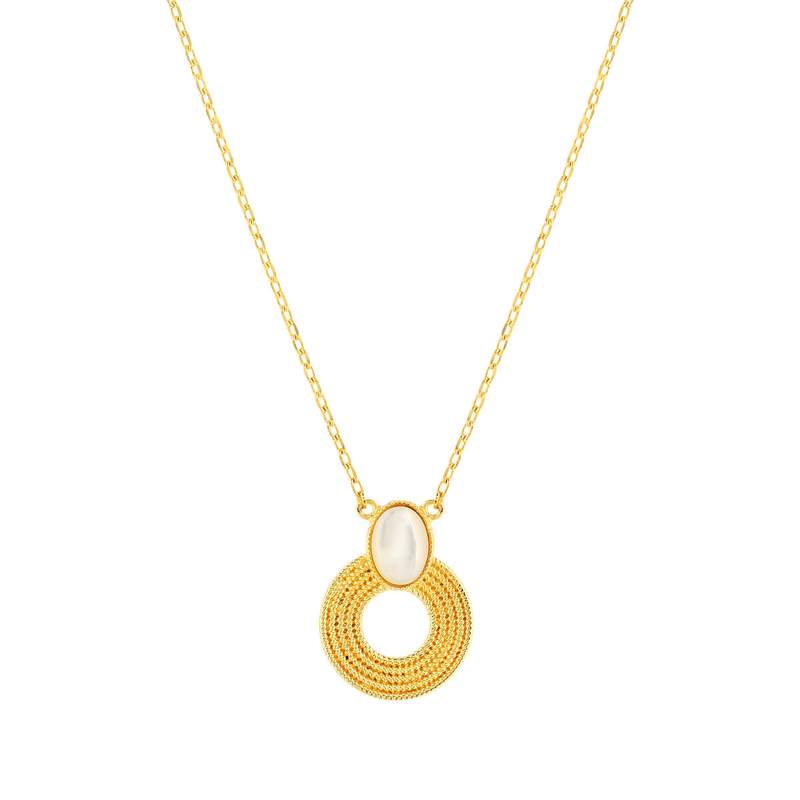 Collier plaqué or nacre motif anneau perlé 42 à 45 cm - vue 1