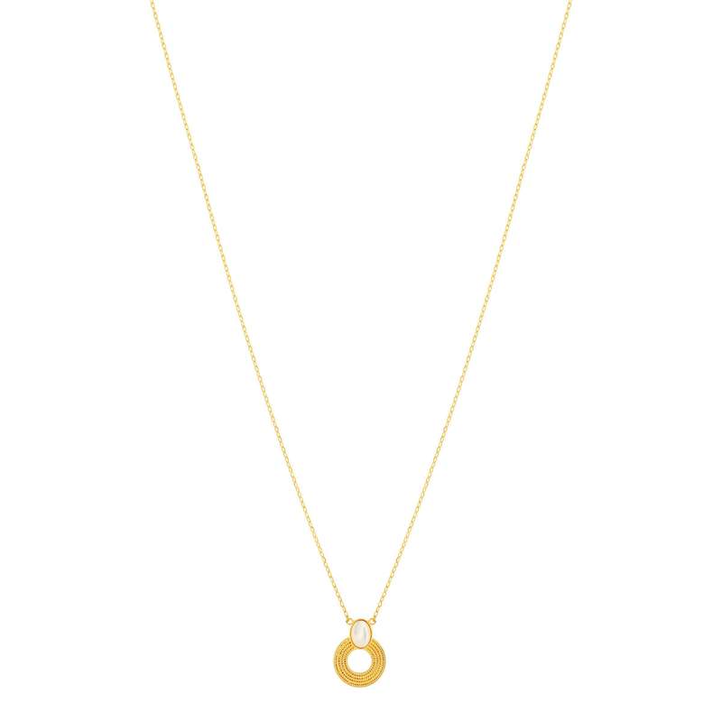 Collier plaqué or nacre motif anneau perlé 42 à 45 cm - vue 2
