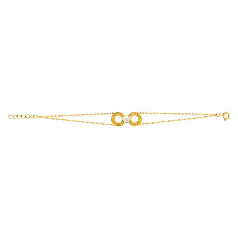 Vergulde armband van wit hars, met parelringmotief, 18 cm - afbeelding 1