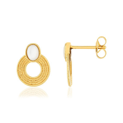 Boucles d'oreilles plaqué or nacres motif anneaux perlés