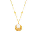 Collier plaqué or médaille striée pampille pierre de lune  48 cm - vue 1
