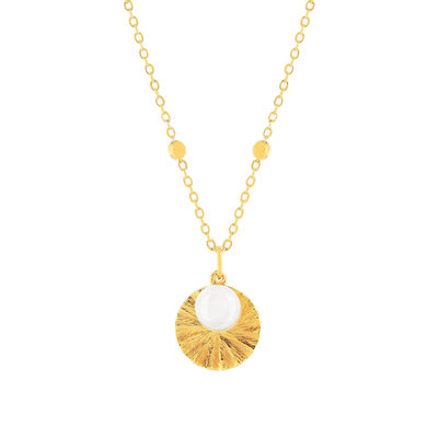 Collier plaqué or médaille striée pampille pierre de lune  48 cm - vue 1