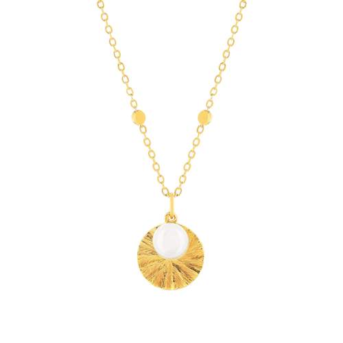 Gold-plated necklace with striated medal and moonstone pendant 48 cm