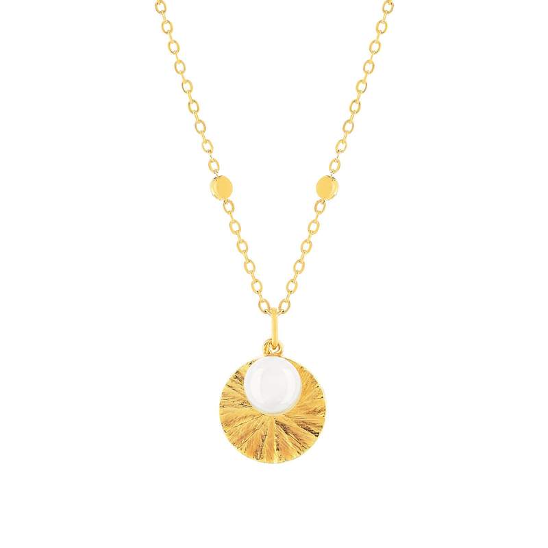 Collier plaqué or médaille striée pampille pierre de lune  48 cm - vue 1