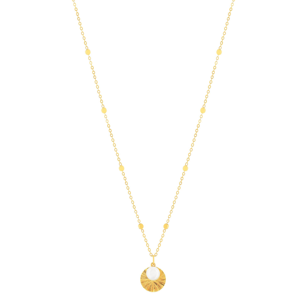 Collier plaqué or médaille striée pampille pierre de lune  48 cm - vue 2