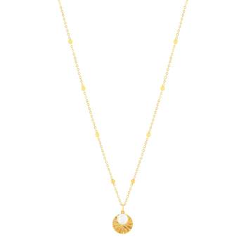Gold-plated necklace with striated medal and moonstone pendant 48 cm