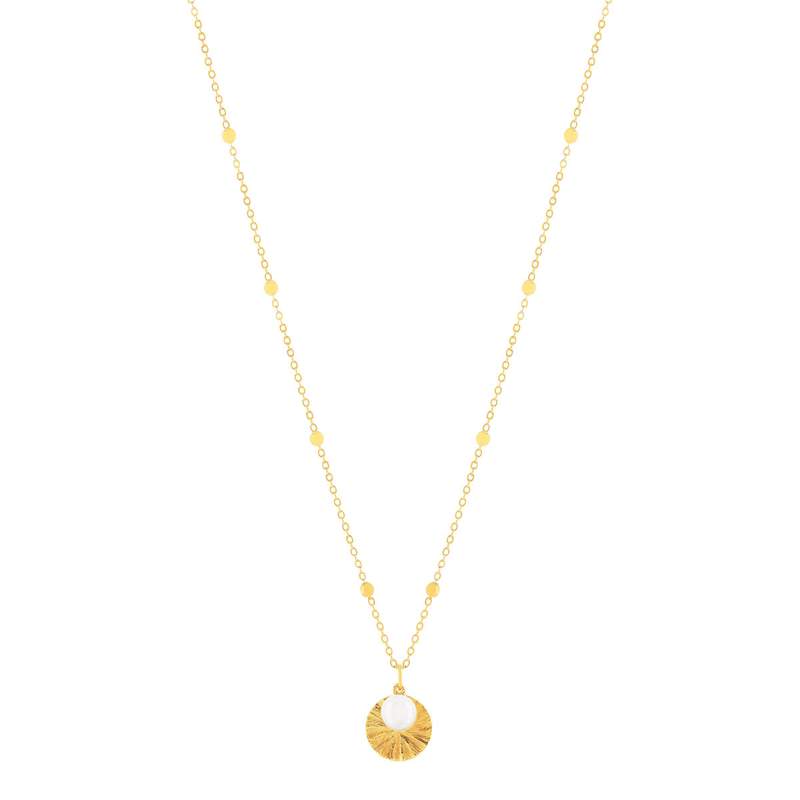 Collier plaqué or médaille striée pampille pierre de lune  48 cm - vue 2