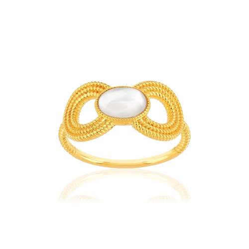 Bague plaqué or nacre, anneaux perlés