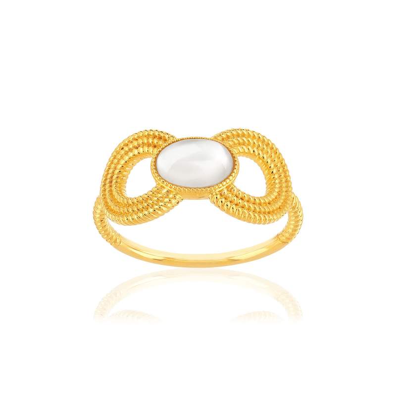 Bague plaqué or nacre, anneaux perlés - vue 1