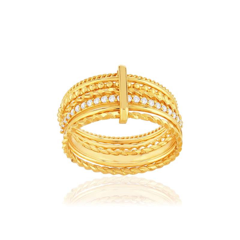 Bague semainier plaqué or zirconias - vue 1
