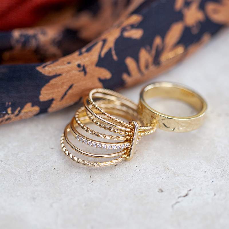 Bague semainier plaqué or zirconias - vue D1