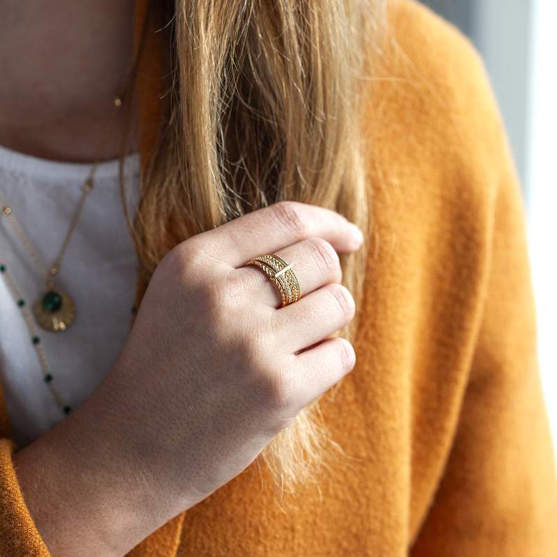 Bague semainier plaqué or zirconias - vue porté 1