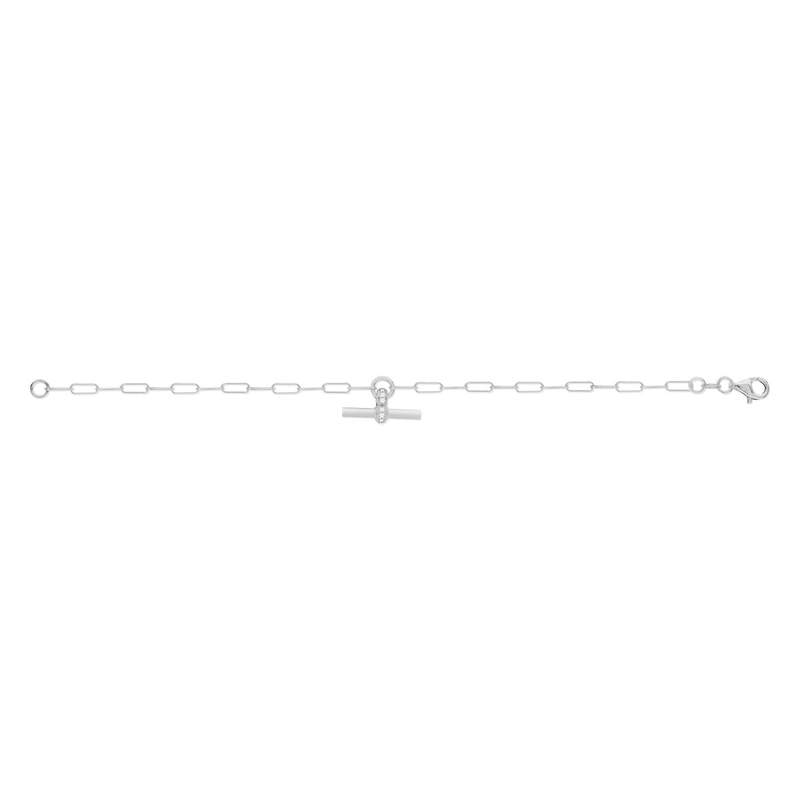 Bracelet argent 925 maille trombone motif T/bar zirconias. Longueur 19 cm. - vue 2