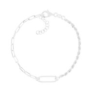 Bracelet argent 925 asymétrique maille trombone et torsadée. Longueur 20,5 cm.
