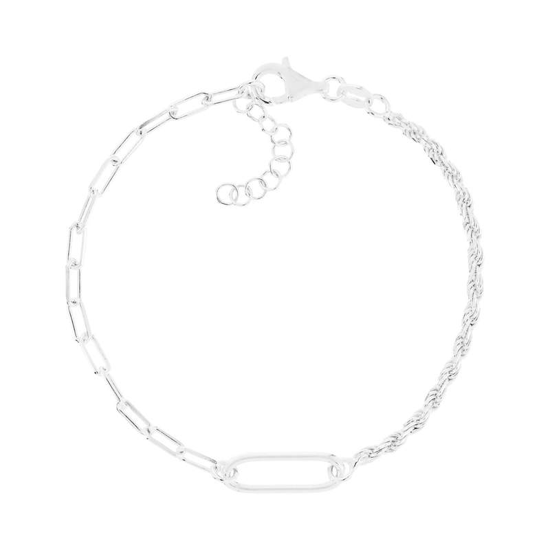 Bracelet argent 925 maille trombone et torsadée 20,5 cm - vue 1