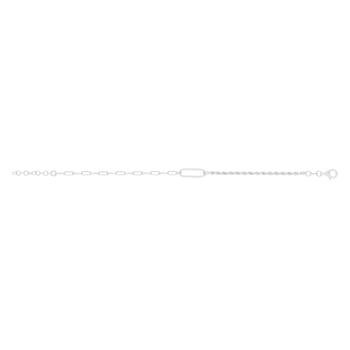 Bracelet argent 925 asymétrique maille trombone et torsadée. Longueur 20,5 cm. - vue 2