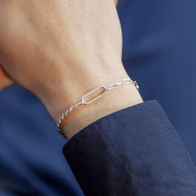 Bracelet argent 925 maille trombone et torsadée 20,5 cm - vue porté 1