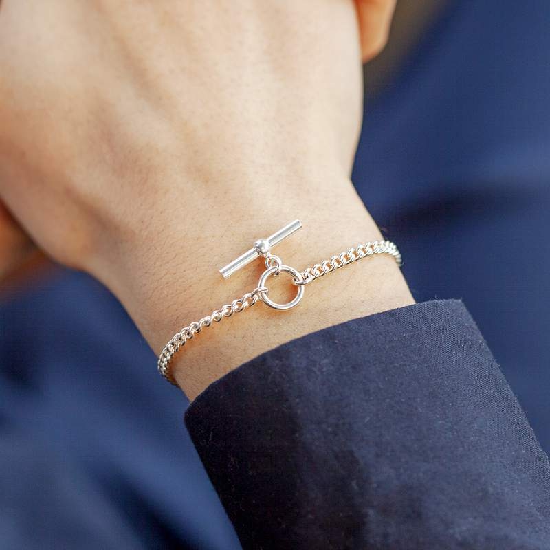 Bracelet argent 925 motif T/bar 20 cm - vue porté 1
