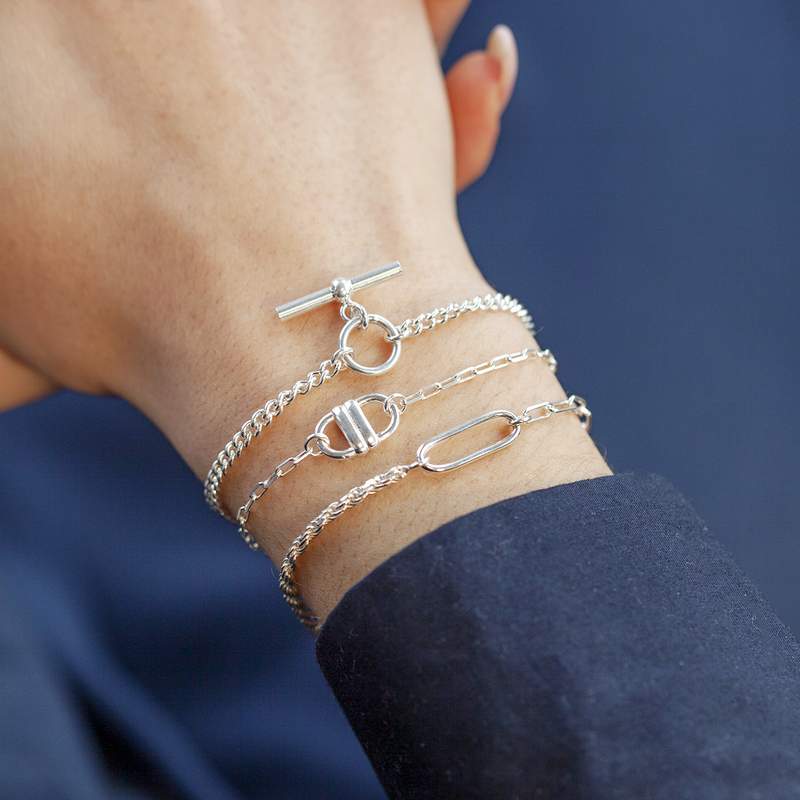 Bracelet argent 925 motif T/bar 20 cm - vue porté 2