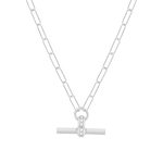 Collier argent 925 maille trombone motif T/bar zirconias. Longueur 41 cm - vue 1