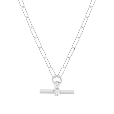 Collier argent 925 maille trombone motif T/bar zirconias. Longueur 41 cm - vue 1