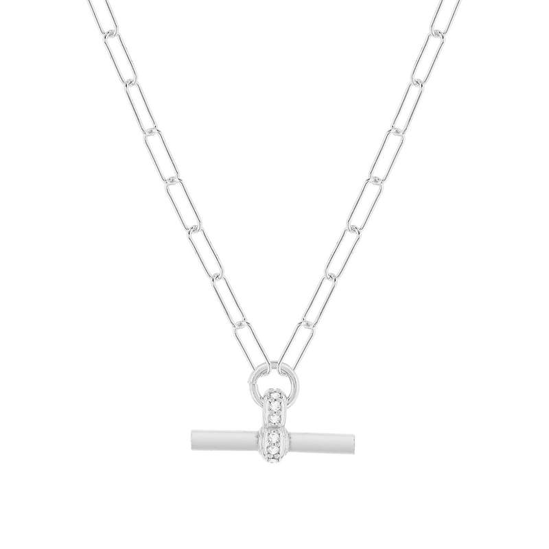 Collier argent 925 maille trombone motif T/bar zirconias. Longueur 41 cm - vue 1