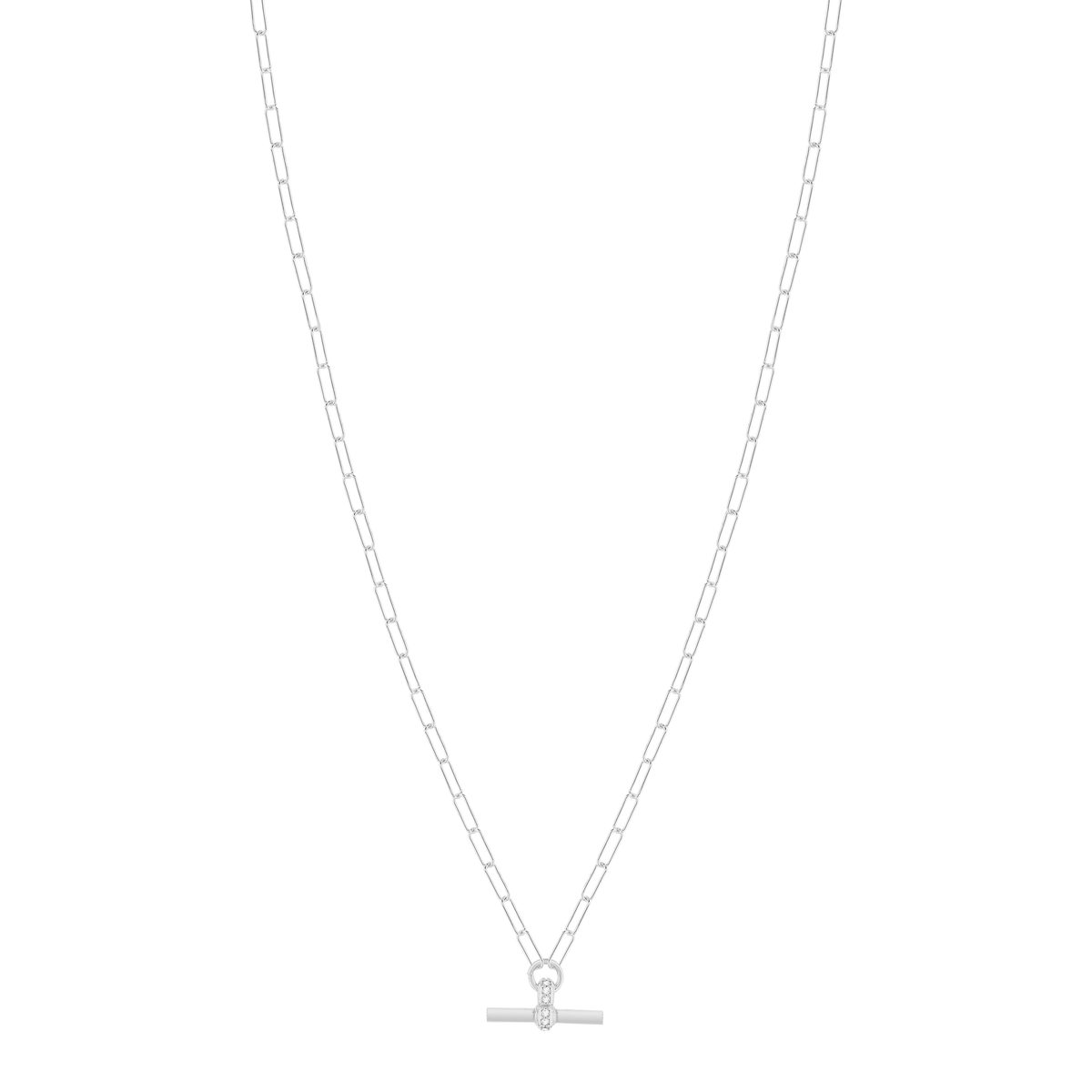 Collier argent 925 maille trombone motif T/bar zirconias. Longueur 41 cm - vue 2