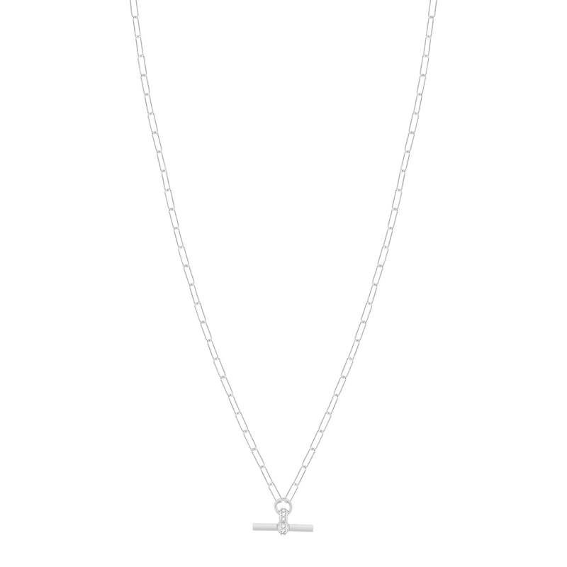 Collier argent 925 maille trombone motif T/bar zirconias. Longueur 41 cm - vue 2