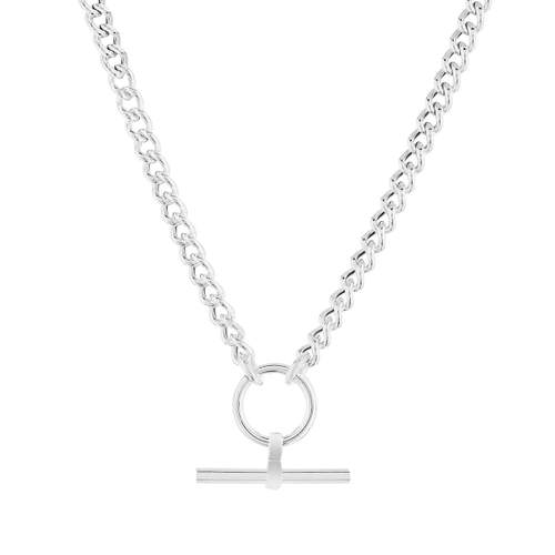Collier argent 925 maille gourmette motif anneau T/bar. Longueur 45 cm.
