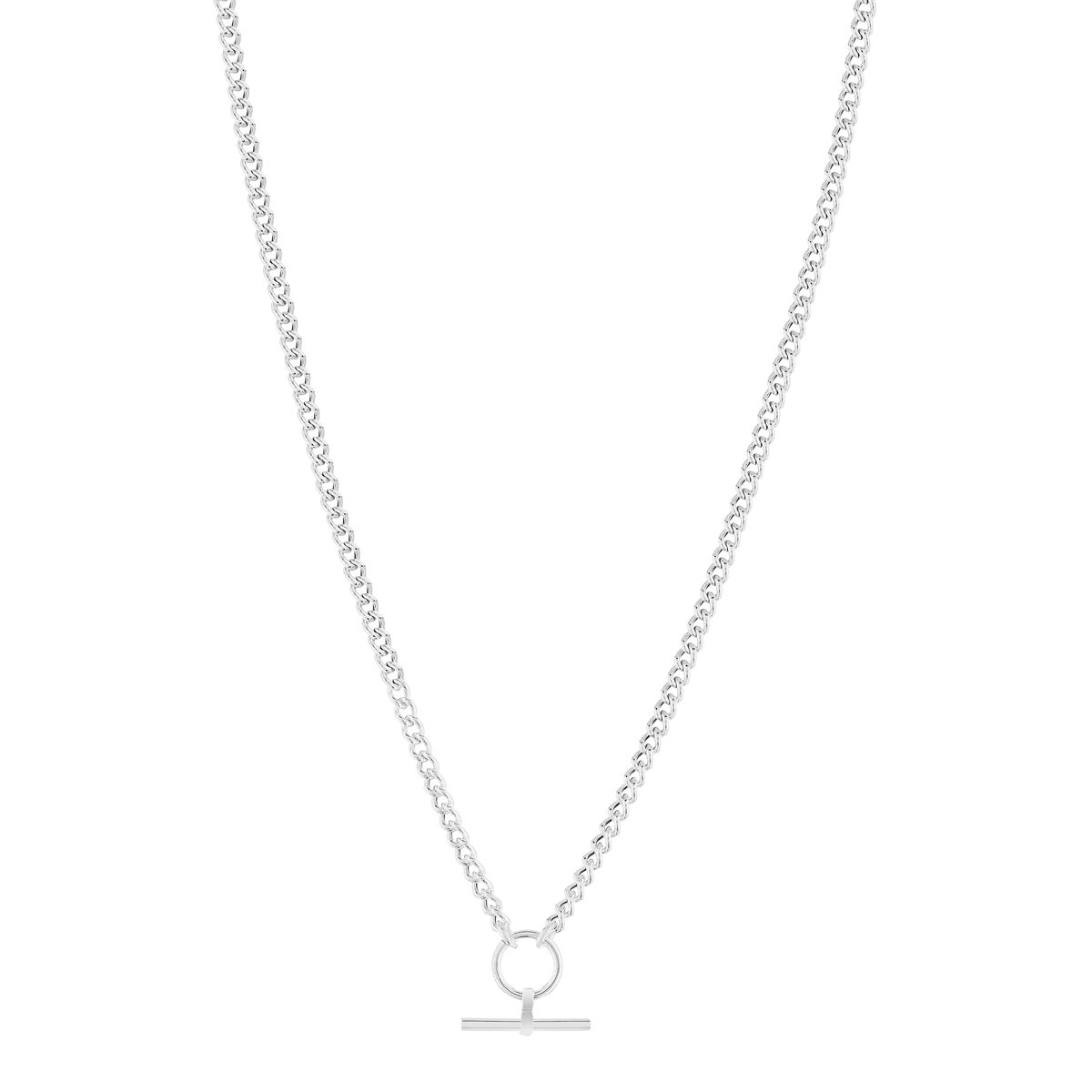 Collier argent 925 maille gourmette motif anneau T/bar. Longueur 45 cm. - vue 2