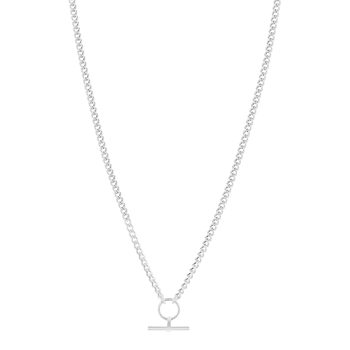 Collier argent 925 maille gourmette motif anneau T/bar. Longueur 45 cm.