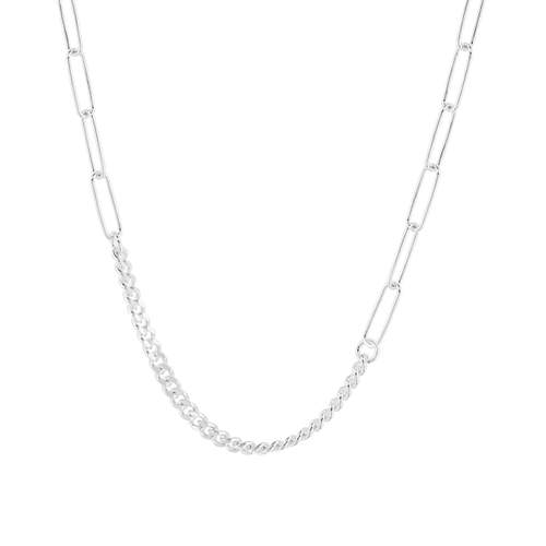 Sautoir argent 925, maille trombone et gourmette 80cm