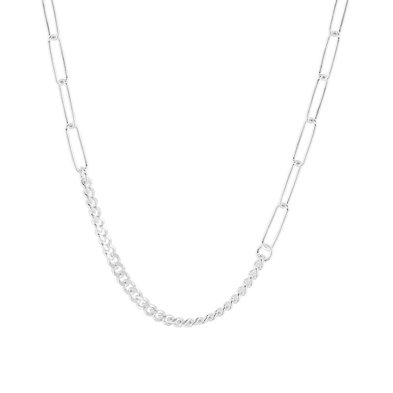 Sautoir argent 925, maille trombone et gourmette 80cm - vue 1