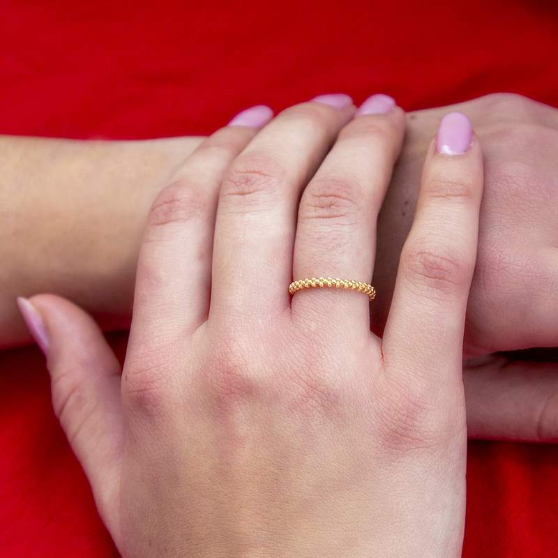 Gold-plated popcorn-style ring - worn view 1