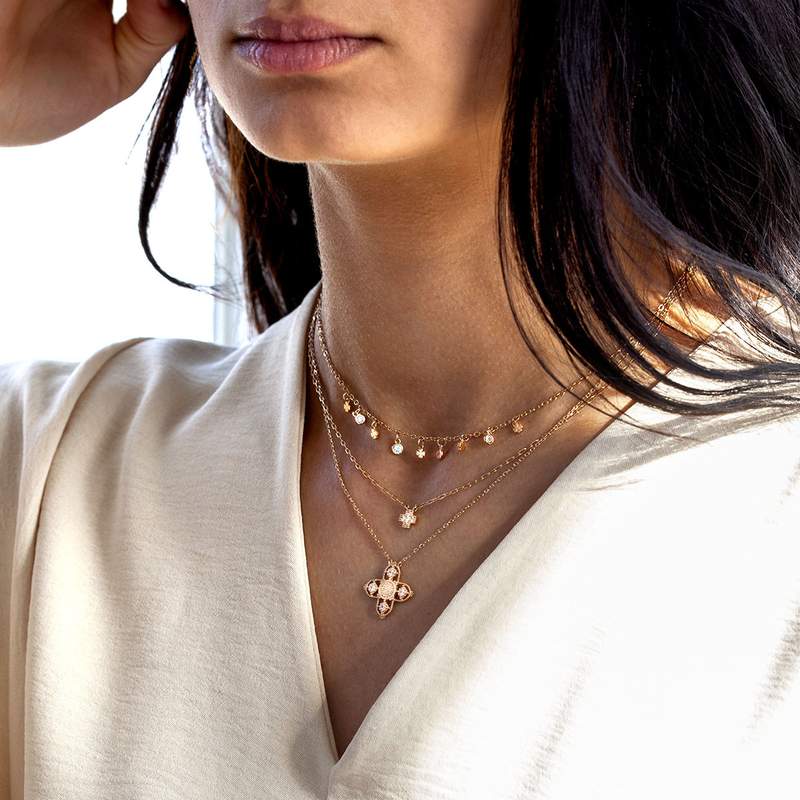 Collier plaqué or zirconias 45 cm - vue porté 2