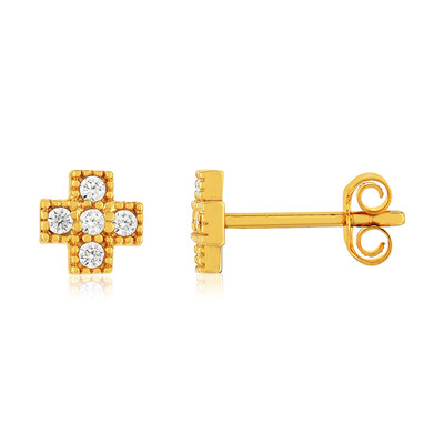 Boucles d'oreilles plaqué or zirconias, motif croix - vue 1