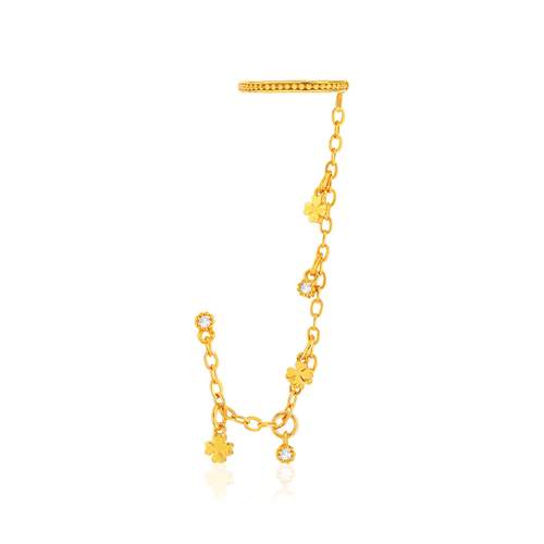Bague d'oreille ear cuff plaqué or pampilles trèfles et pampilles zirconias, vendue à l'unité