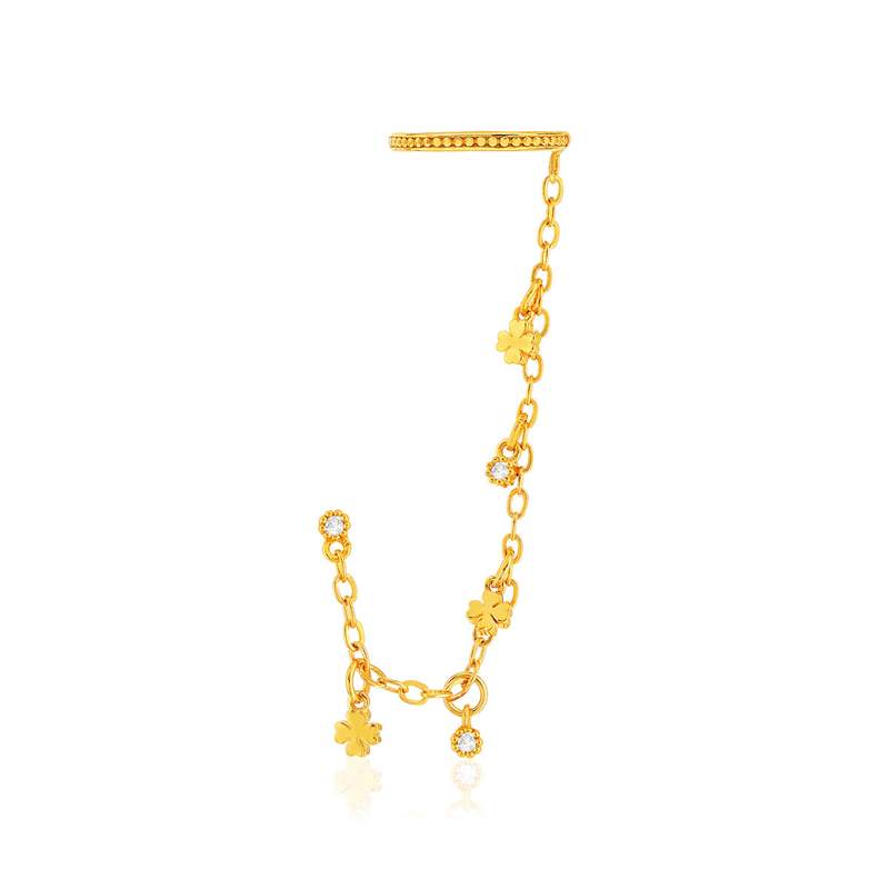 Bague d'oreille ear cuff plaqué or pampilles trèfles et pampilles zirconias, vendue à l'unité - vue 1