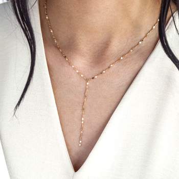Gold-plated Y-shaped necklace flat mesh 40 to 45 cm