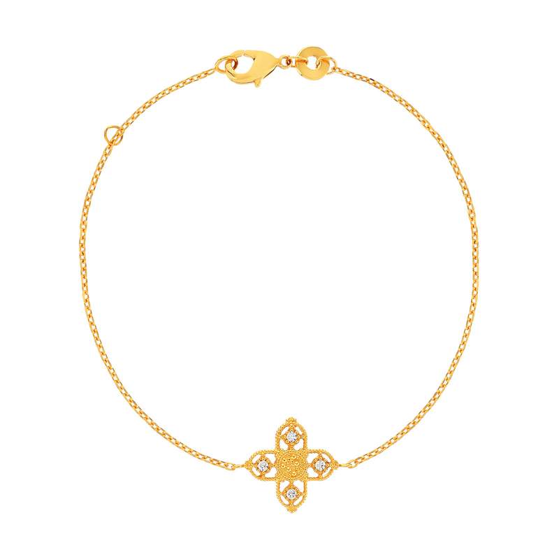 Bracelet plaqué or motif croix sertie de zirconias 18 cm - vue 1